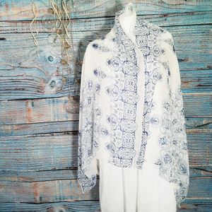 Blue & Cream Versatile Scarf Wrap Sheer